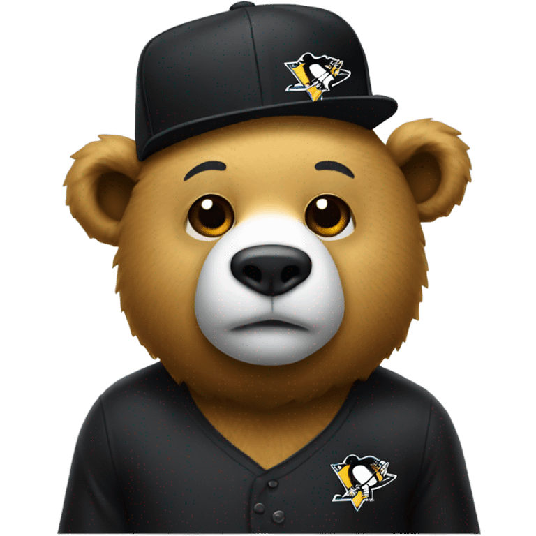 A bear wearing a Pittsburgh Penguins hat emoji