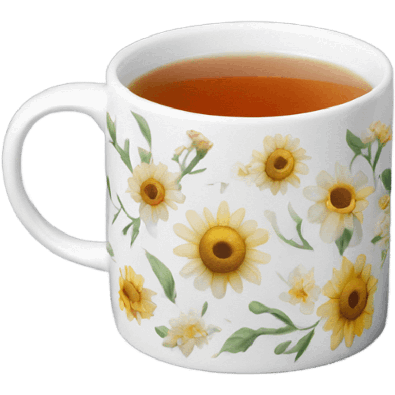 Aesthetic white with flowers ceramic mug with tea emoji