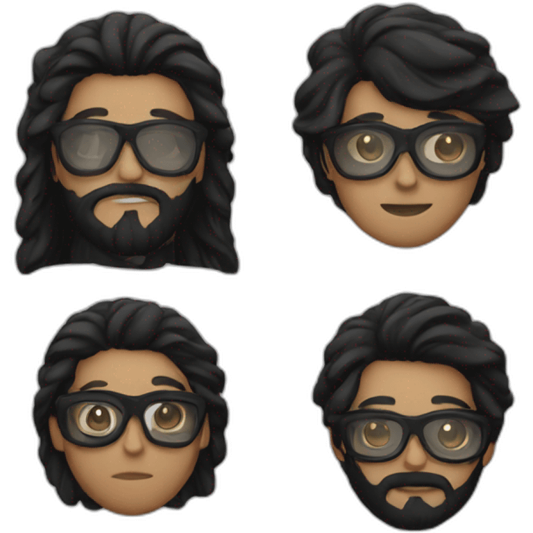 Black hair, wearing a mask, black beard, wearing glasses, and wearing a mask  emoji