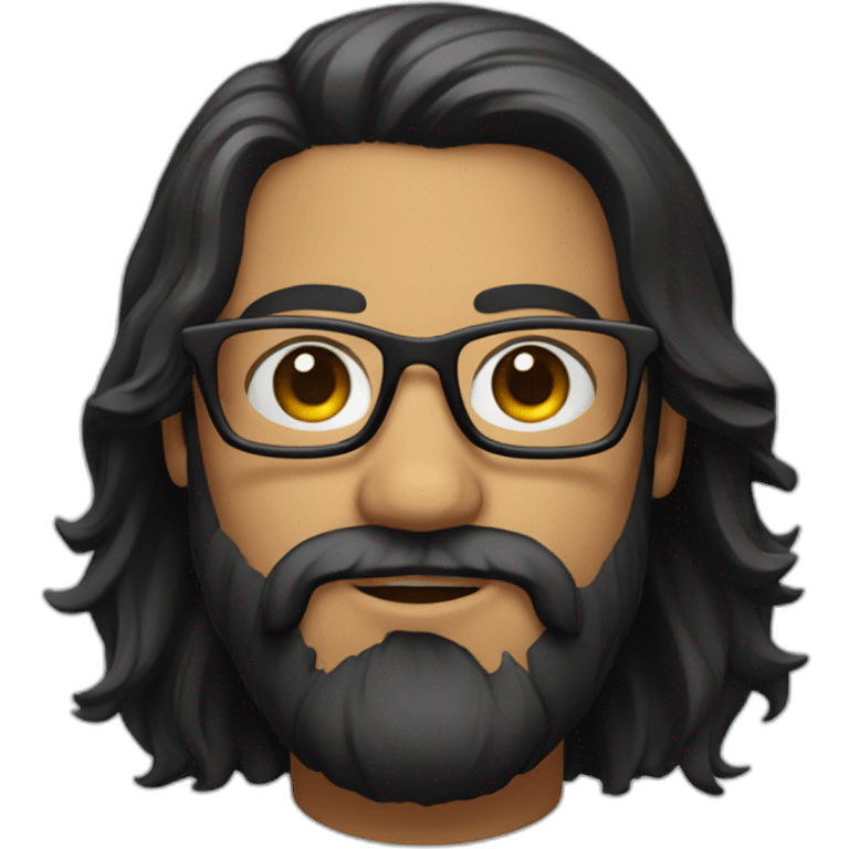 face with black long hair and a beard with glasses emoji