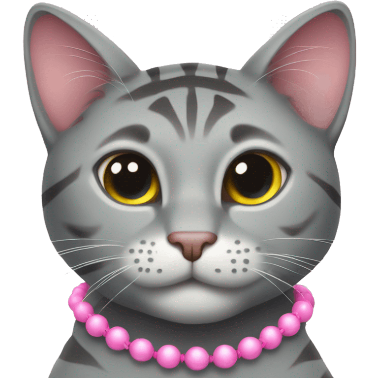 Gray cat tigred with pink necklace  emoji