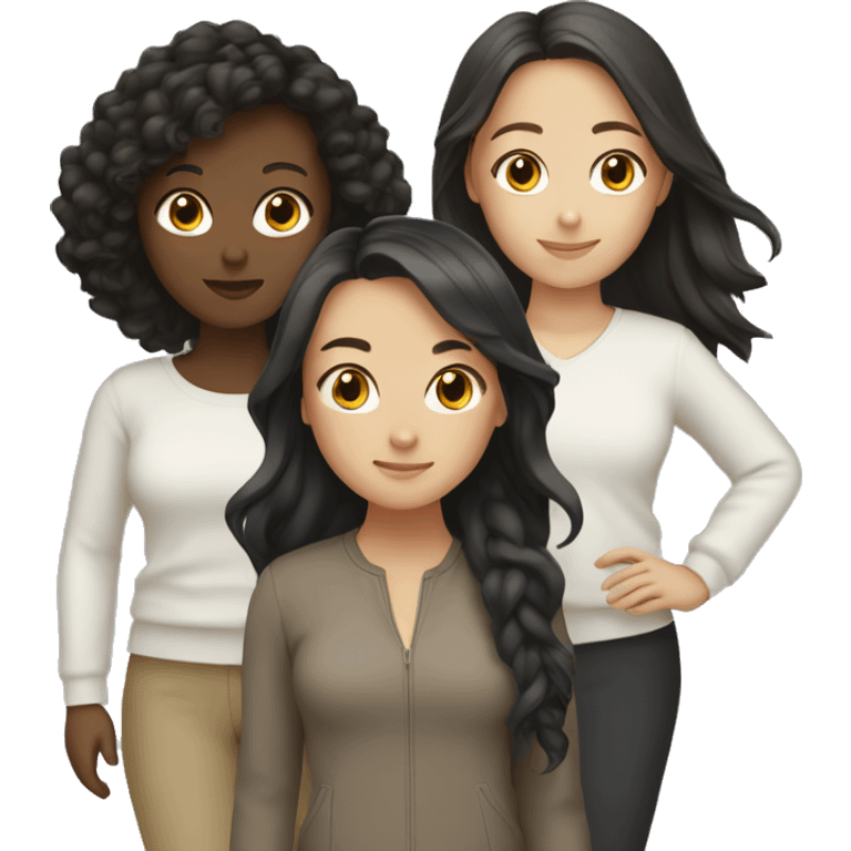 3 girls together, Asian, black, and brunette white emoji