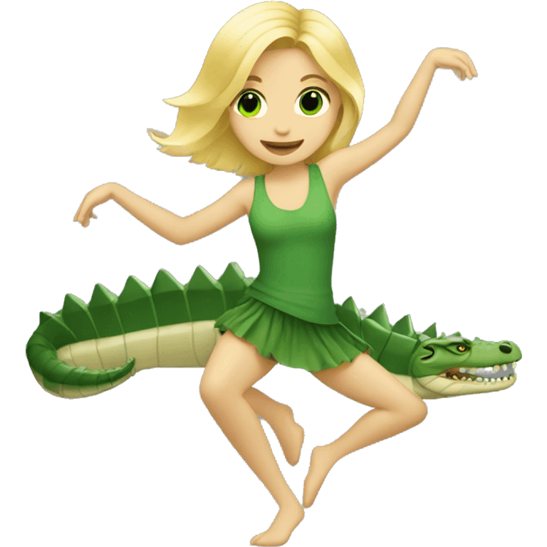 Blonde girl with green eyes dancing with crocodile  emoji