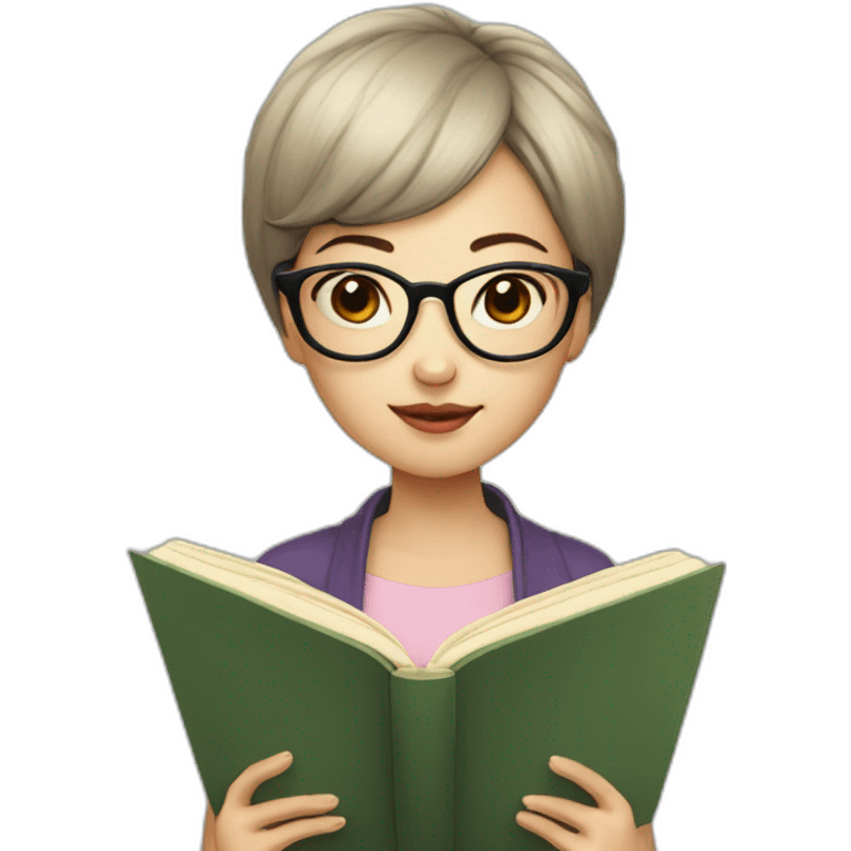 Chinese short-haired girl with mushroom head wearing glasses and reading a book emoji