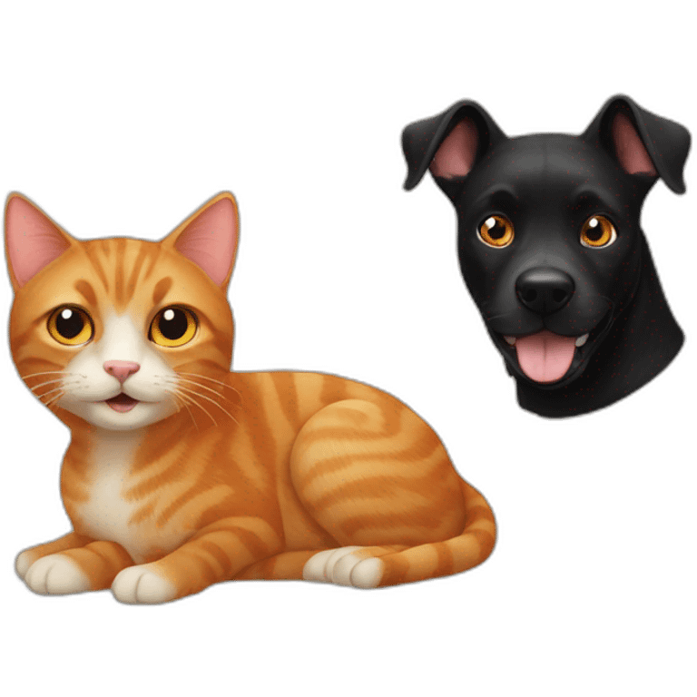 ginger cat and black dog emoji