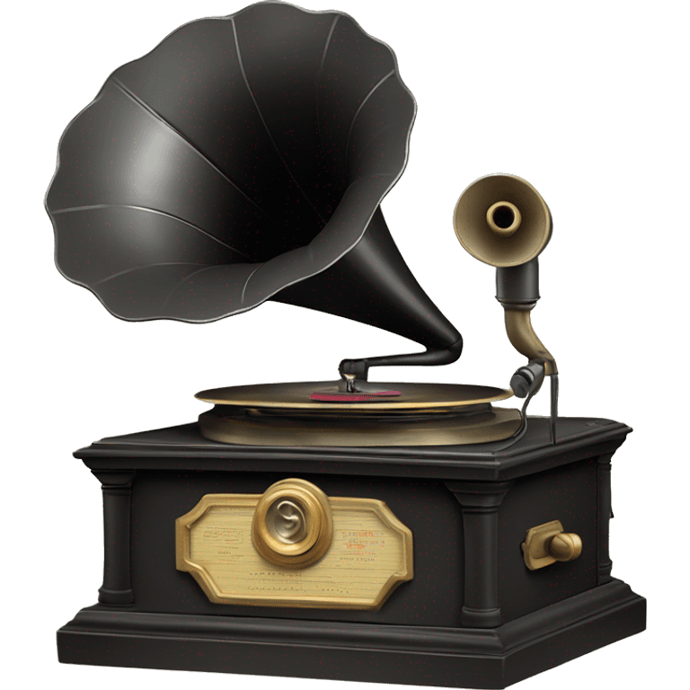 vintage gramophone with stack of vinyl records emoji