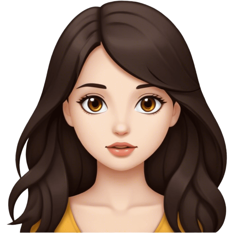 pretty girl, long hair, brown eyes, natural lips, white skin, dark brown hair emoji