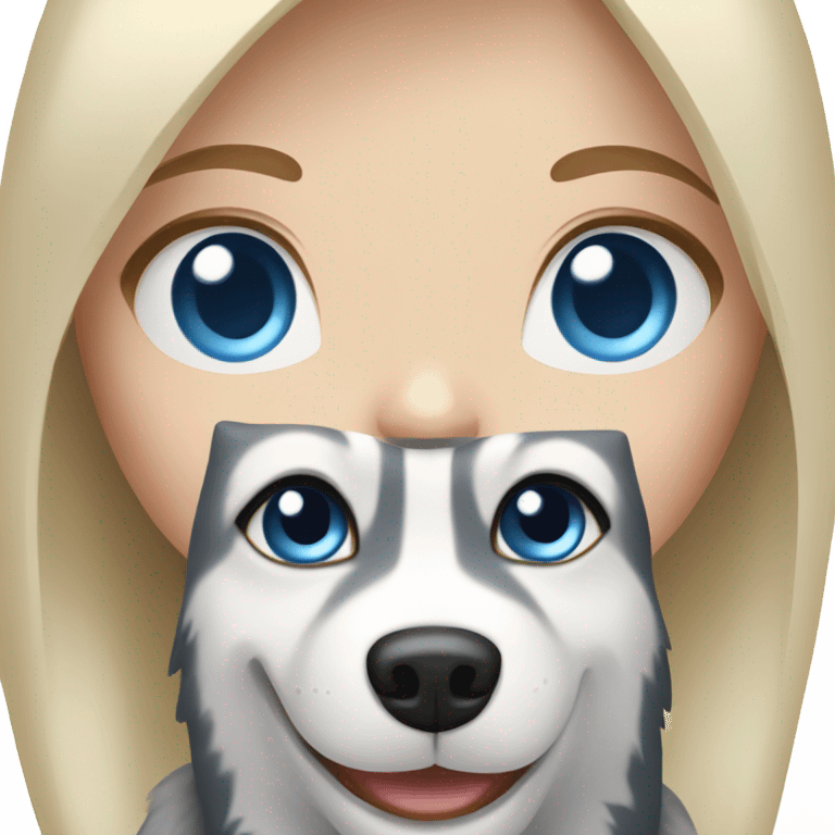 Blonde girl with blue eyes with a gray Husky emoji