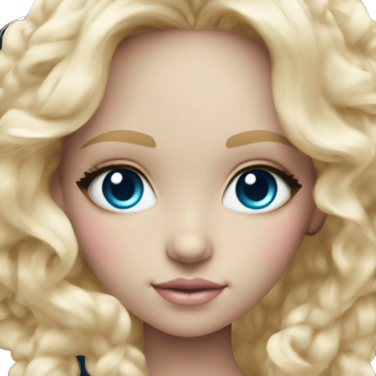 ocean blue doll eyes, blonde hair, feminine, pink, girl, angelic emoji