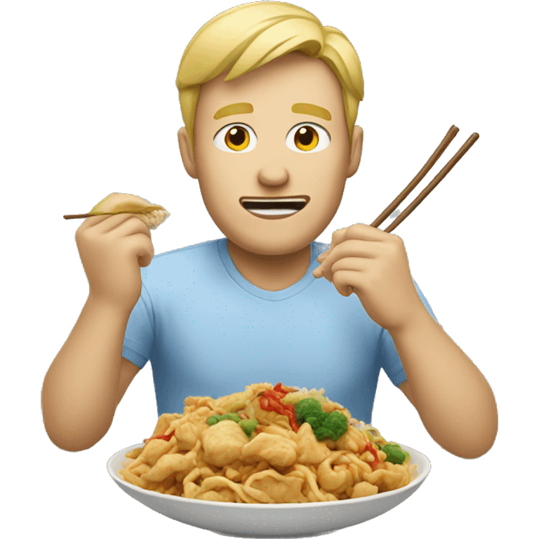 Blonde man eating Chinese food emoji