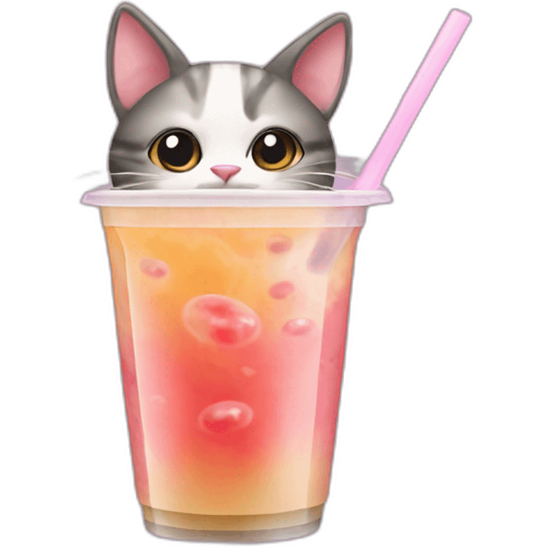 cat drinks bubble tea emoji