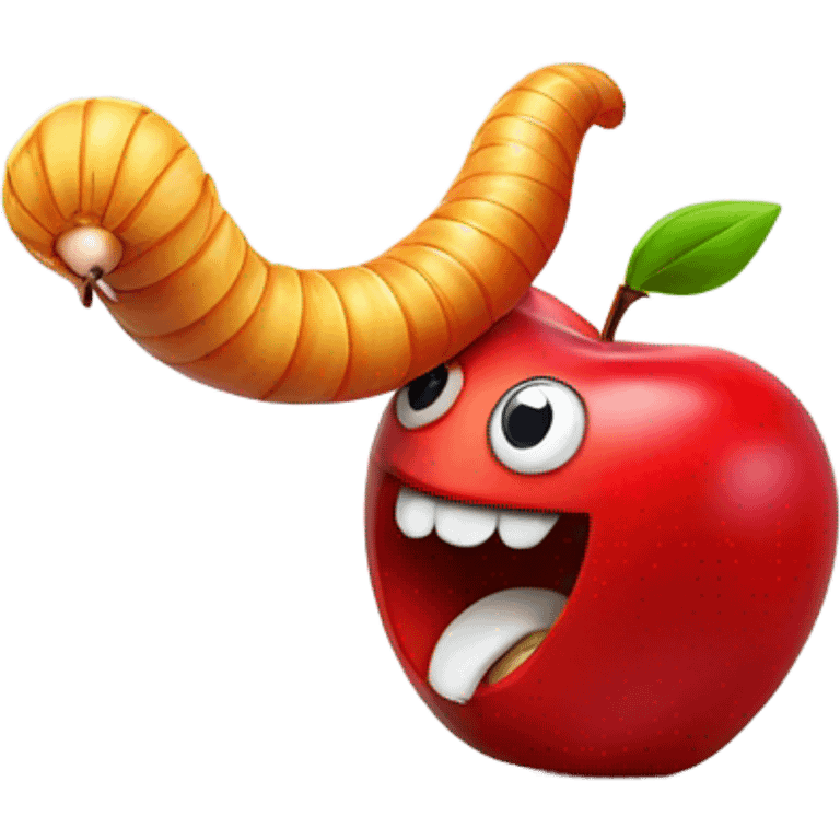 A worm that eats money and on top of an Apple emoji