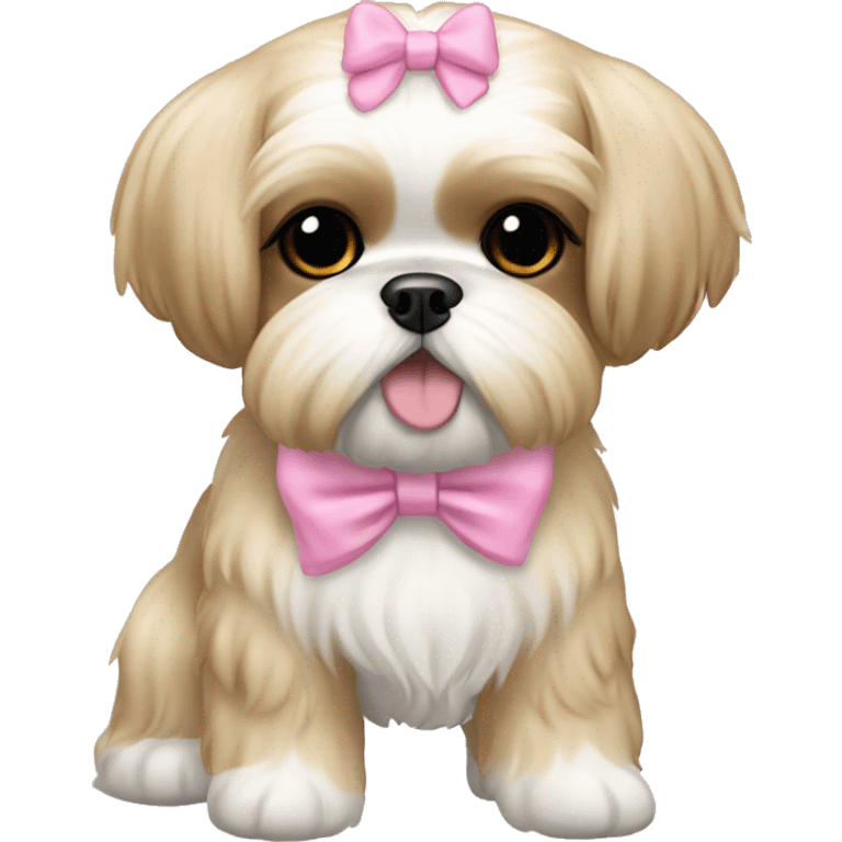 golden cream shih tzu white girl cute short hair pink bow emoji