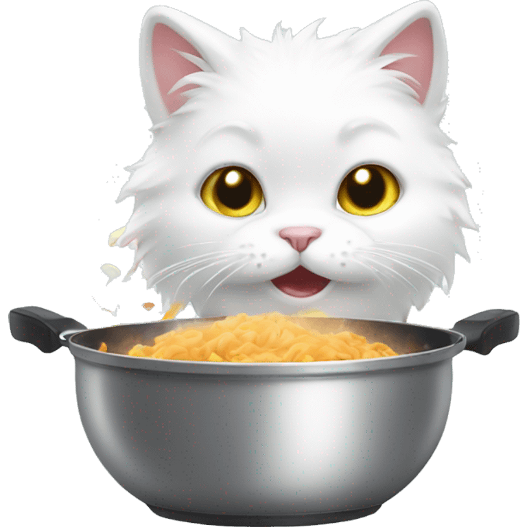 fluffy cute white cat cooking food emoji