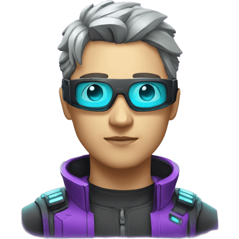 agent, scanner, cyberpunk, code, cyan and purple colors, only upper body portrait emoji