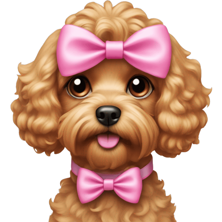 light coloured cavapoo dog with a pink bow on his head  emoji