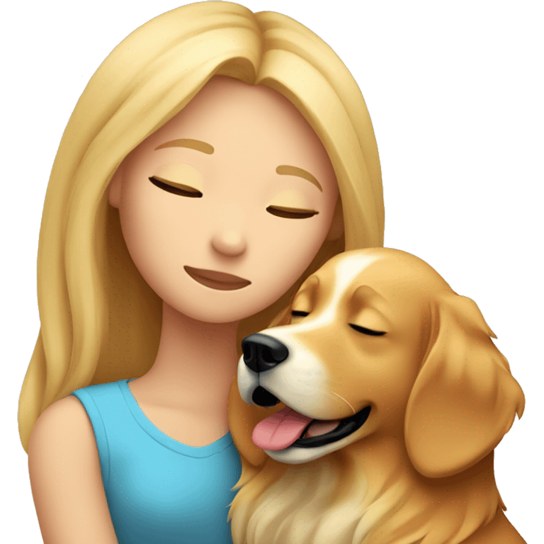 Blonde-girl-long hair- eyes closed- hugging a  red golden retriever dog emoji