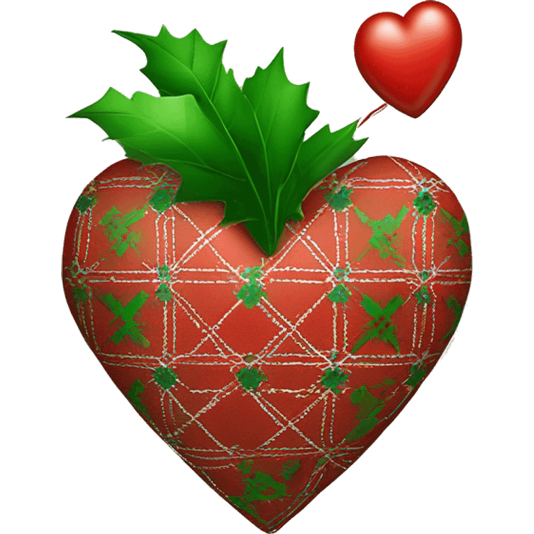 Un Coeur de Noël avec motif carreaux vert et rouge emoji