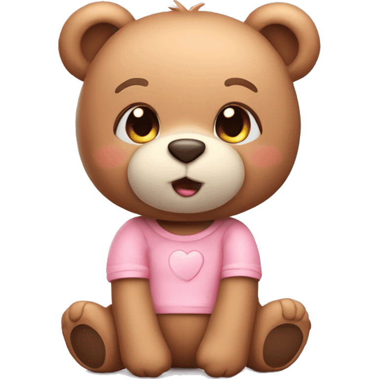 Cute female Teddy Bear Emoji with blush, kids teddy bear, 3d emoji