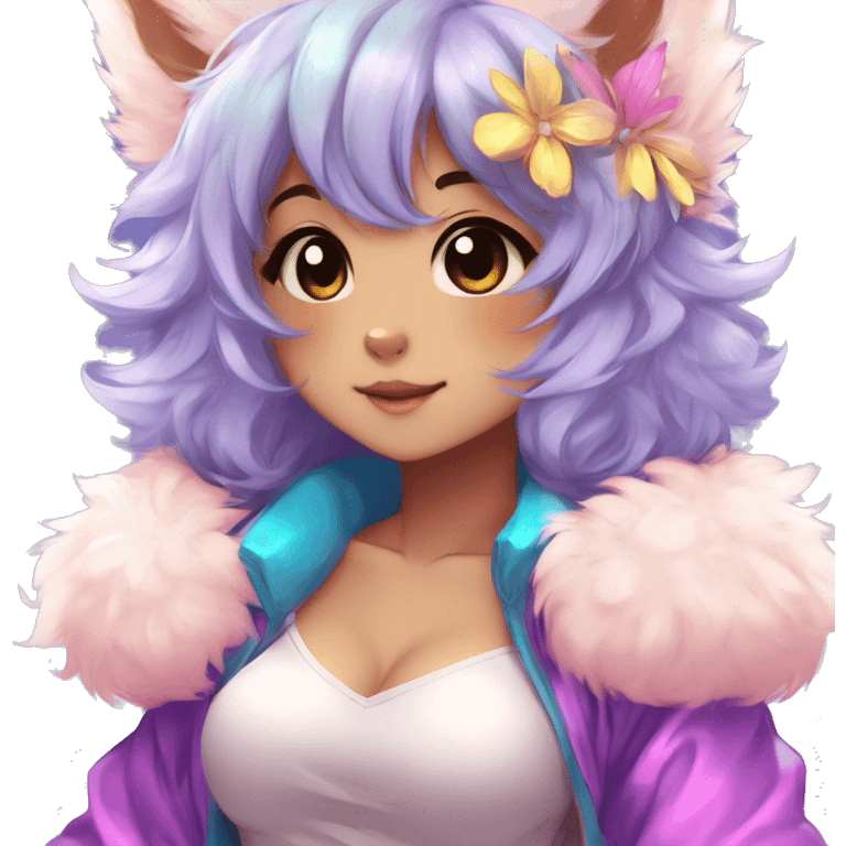 Anthro Cute Fluffy Gorgeous Magical Petite Shiny Colorful Pastel Glitter Sparkle Anime Chibi Fantasy-Animal-Fakémon-Pokémon-Hybrid Fur Sona Aesthetic Trending Style Full Body emoji