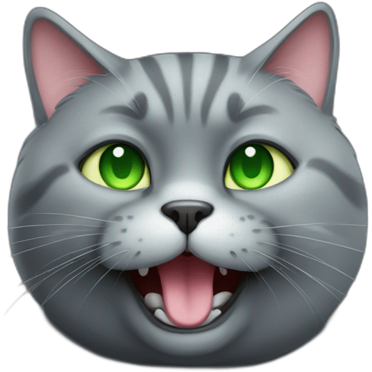 dark grey fat cat with green eyes happy emoji