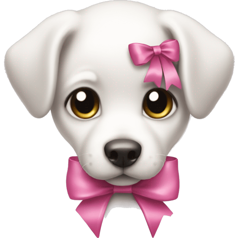 White puppy with a pink ribbon tied into a bow  emoji