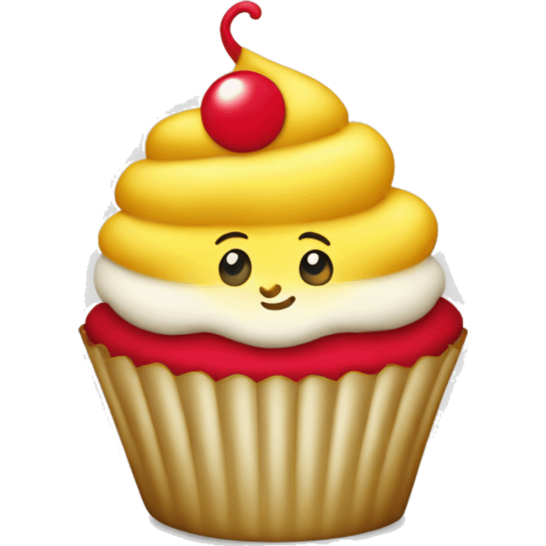 cupcake in white, bright crimson red and yellow gold colors, emoji