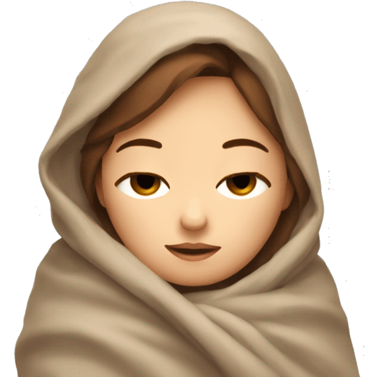 A girl with brown hair is sleeping wrapped in a blanket emoji