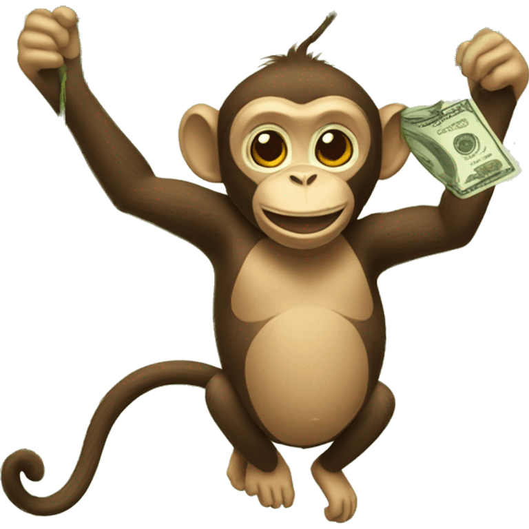 monkey hanging on a tree with money in hand emoji