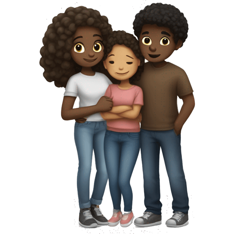  one brownskin girl one lightskin girl and a darkskin boy hugging emoji