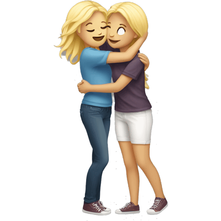 two blonde friends hugging each other full body  emoji