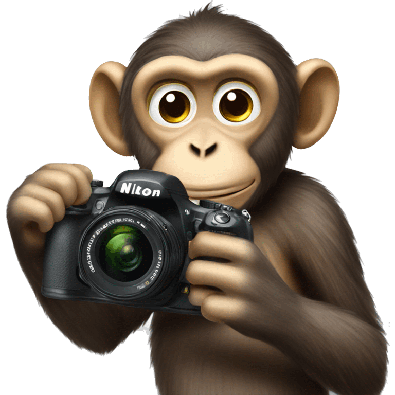 a monkey, taking photos with a camera, Nikon emoji