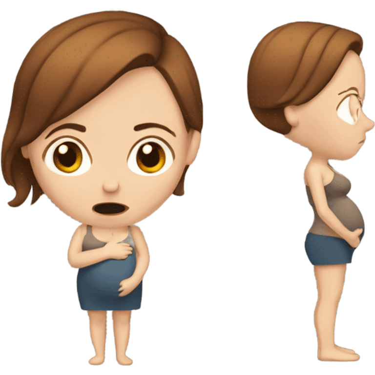 Uncomfortable and angry white pregnant woman with brown hair emoji