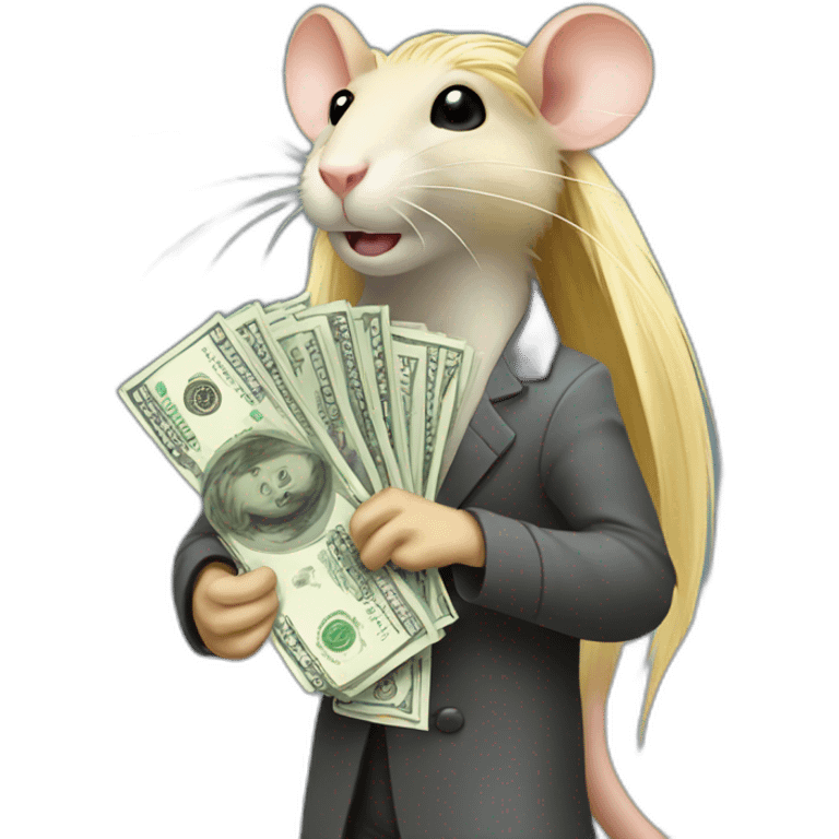 Rat standing up with long blond hair holding money emoji