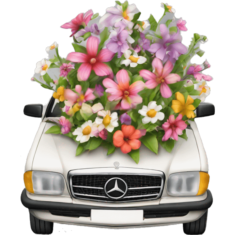 Mercedes with flowers in the trunk  emoji