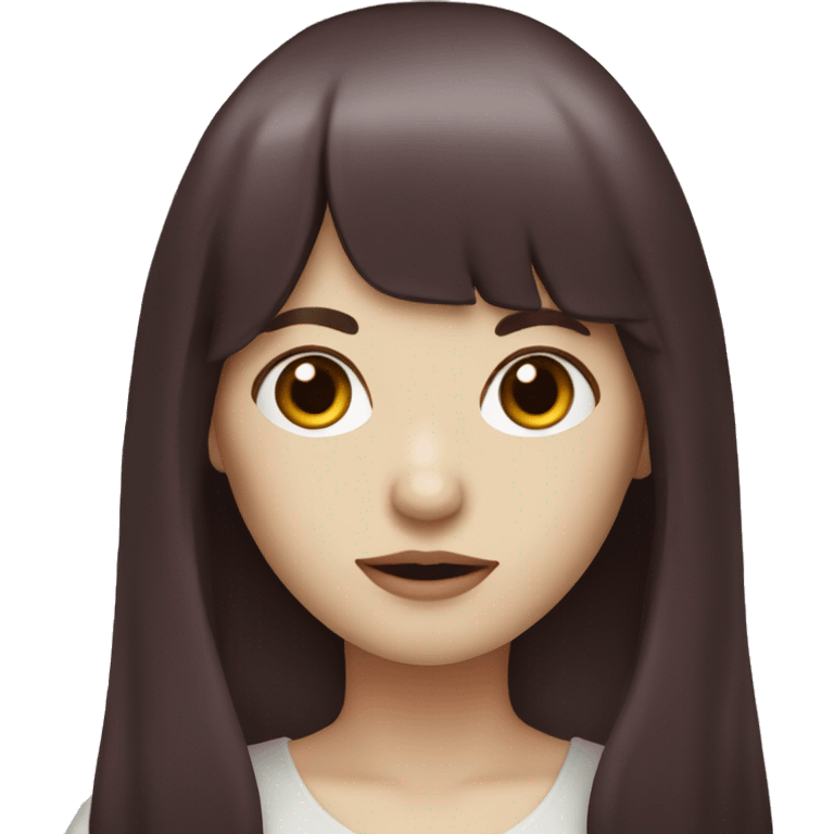 Woman  that has white skin and Long Dark red hair and fringe bangs emoji