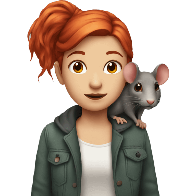 girl with red hair with a rat on her shoulder emoji