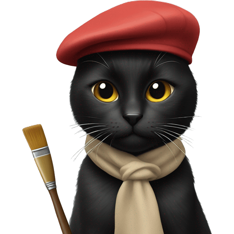 black cat wearing beret with a paintbrush ￼  emoji