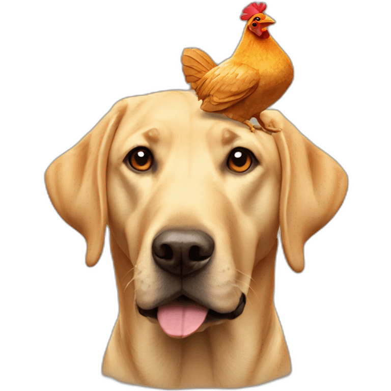 Labrador with a roasted chicken over his head emoji