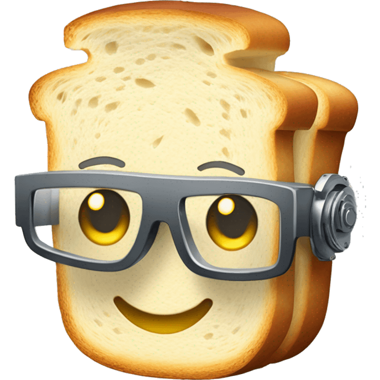 Robotic Cyborg slice of bread with fair skin, flat top haircut, rectangular glasses, circuits and smiling  emoji