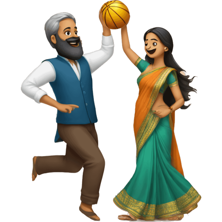 Man with beard doing ball dancing with girl with saree emoji