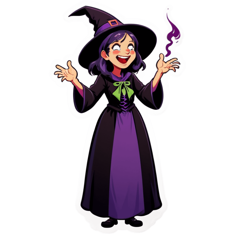 A witch girl casting a curse while laughing emoji