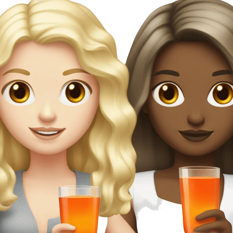 Two pale skin Girls  with aperol one brunette hair one blonde hair  emoji