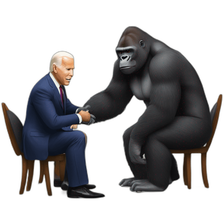 Gorilla wearing a suit meeting Joe Biden emoji