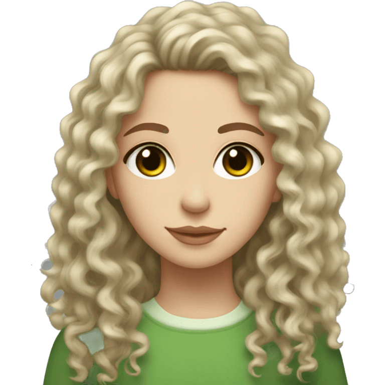 white girl curly long hair brown eyes, with glass of matcha emoji