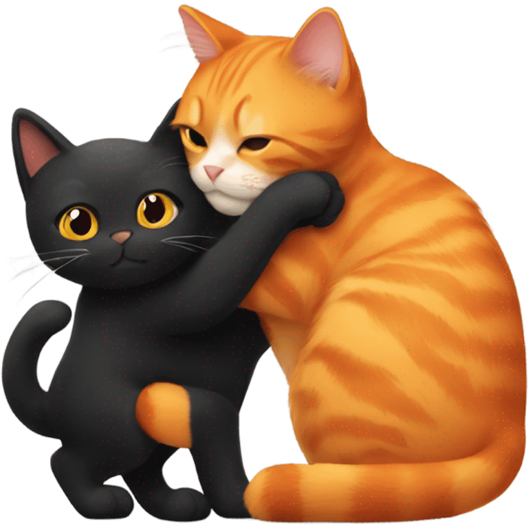 Orange cat hugging small black cat emoji