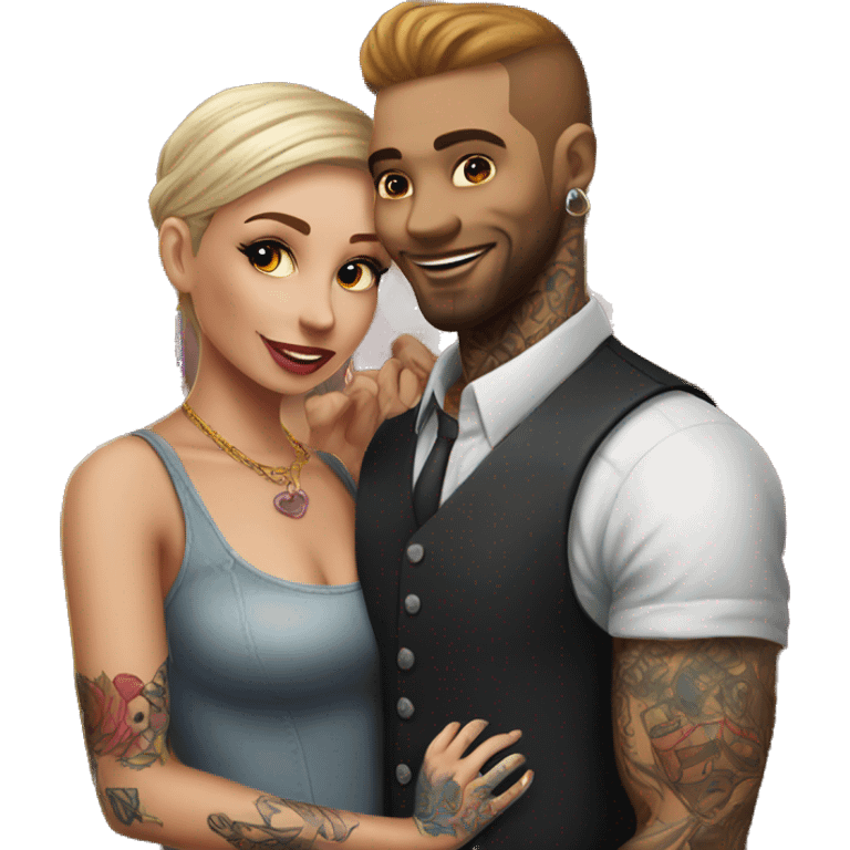 Romantic carnival date for beautiful tattooed couple emoji