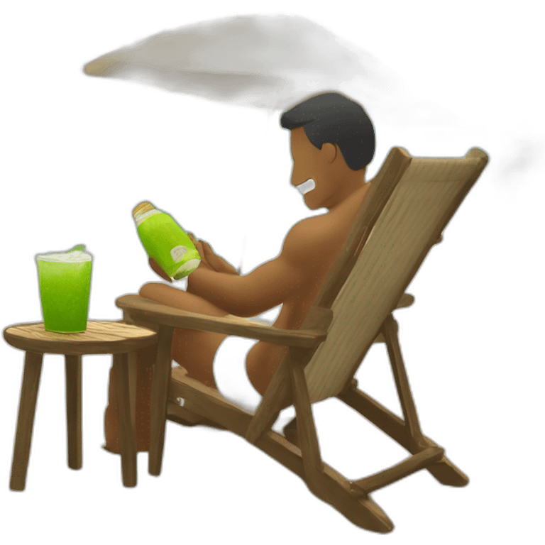 Hombre sentado tomando yerba mate en una silla en la playa emoji