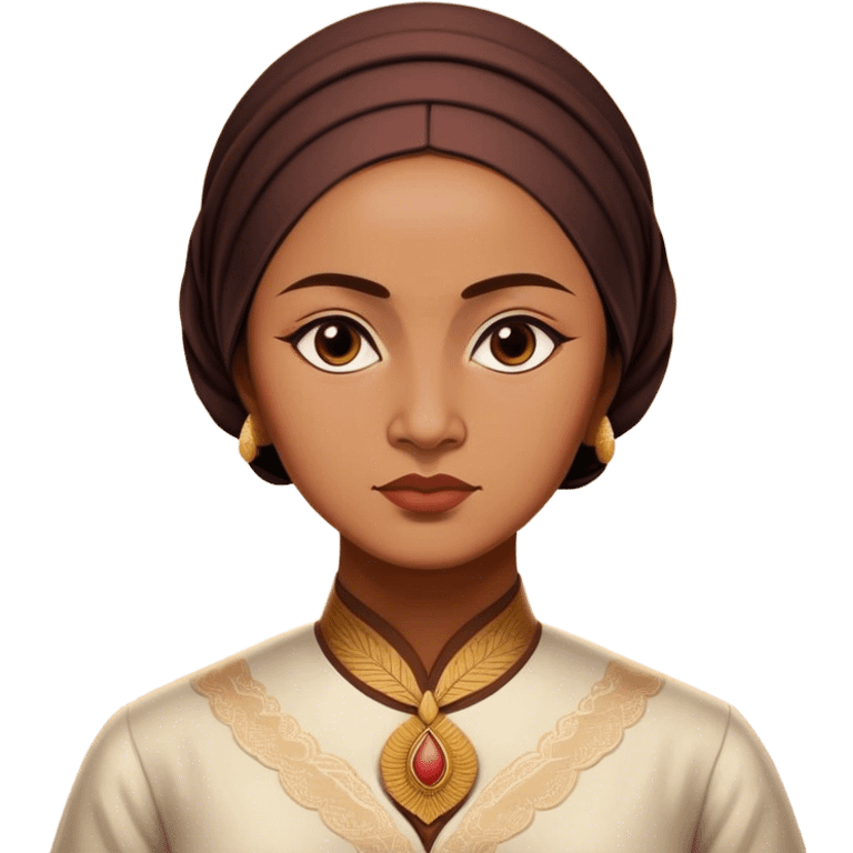 Cinematic Realistic Raden Ajeng Kartini Portrait Emoji, depicted as an inspiring Indonesian feminist icon in period attire with a thoughtful determined gaze, rendered with lifelike textures and warm empowering lighting that captures her pioneering spirit. emoji