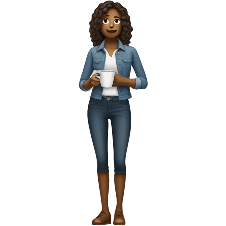 Woman with one hand on her hip and other hand holding a coffee mug & has an attitude  emoji